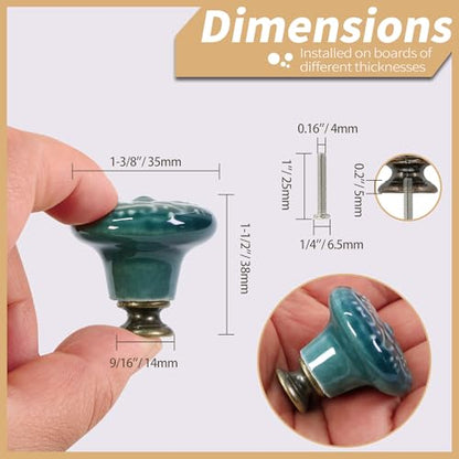 Ceramic Cabinet Knobs, Embossed Floral Design - Green, 20pcs - color: Green