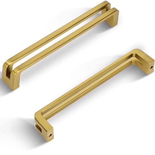 5 Inch(128mm) Hole Center Brushed Gold Zinc Alloy Solid Cabinet Pulls,Dresser Cabinet Handles Luxury Cabinet Pull Hardware for Bedroom, Kitchen 6 Pack 7600 - color: Brushed Gold, size: 5 Inch Hole Center