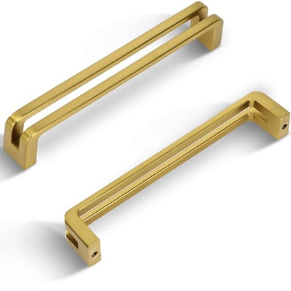 5 Inch(128mm) Hole Center Brushed Gold Zinc Alloy Solid Cabinet Pulls,Dresser Cabinet Handles Luxury Cabinet Pull Hardware for Bedroom, Kitchen 6 Pack 7600 - color: Brushed Gold, size: 5 Inch Hole Center