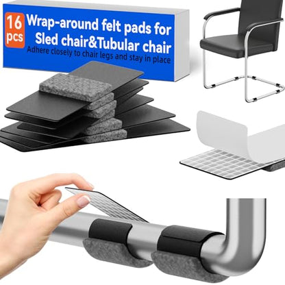 Sled Base Chair Floor Protectors Sled Base Chair Glides Wrap Around Floor Savers,Chair Leg Protectors Furniture Pads,Protect Floors Anti-Scratch Reduce Noise Easy Install (16pcs, Grey Felt Pads) - size: Grey Felt Pads