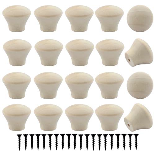 Piutouyar Wood Dresser Knobs, 20 Pcs Mini Unfinished Wooden Knobs, 18x15mm