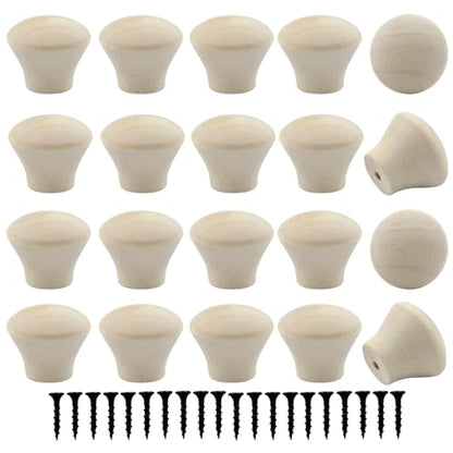 Piutouyar Wood Dresser Knobs, 20 Pcs Mini Unfinished Wooden Knobs, 18x15mm