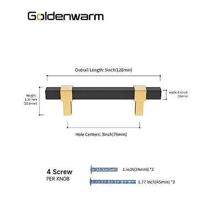 Goldenwarm 10 Pack 3 Inch Black and Gold Cabinet Pulls, Zinc Alloy - size: 3” Hole Center