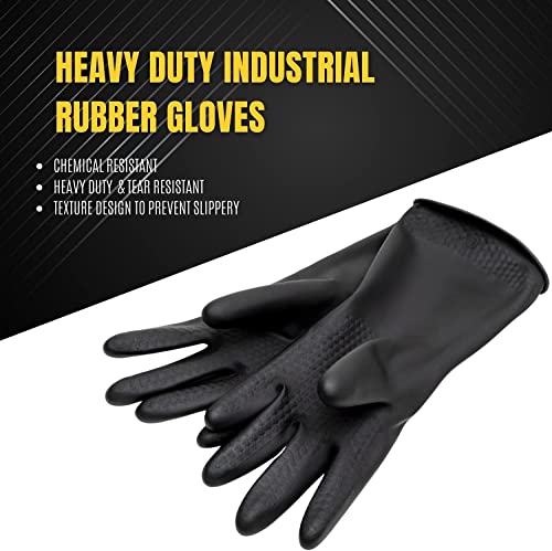 Heavy Duty Chemical Resistant Rubber Gloves (1 Pair) - Extra Long Cleaning & Industrial Work Gloves, Acids & Solvents - size: Large