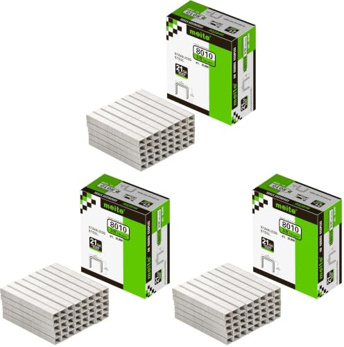 meite 21 Gauge 1/2-inch Crown Upholstery Staples, 304 Stainless Steel with 3/8-inch Leg Length, Heavy Duty Staples for Staple Gun MT8016 (10,000 Counts) (Pack of 3) - size: 3/8" (10 mm) (Pack of 3), style: 1 Box