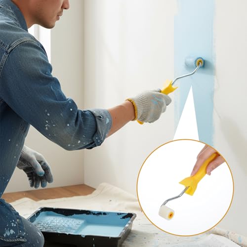 1 Inch Mini Paint Roller + 2 Rollers, Extra Small Roller Paint Brush Wool Tiny Paints Brushes Tool for Touch up Trim Edge or Corner, Mini Rollers for Painting Brush Window Frames Photo Frames
