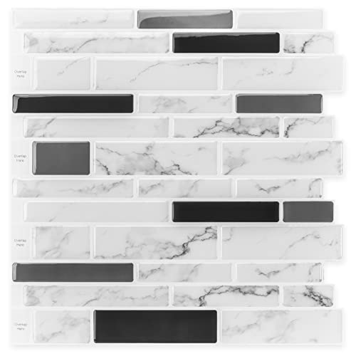 LONGKING 10-Sheet Peel and Stick Tile Backsplash, Vinyl Self-Adhesive Tile Stickers for Kitchen, Bathroom, White Marble - color: White Marble, size: 12 inches x 12 inches