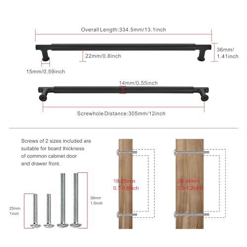 SAILING 5 Pack Cabinet Pulls-12 Inch/305mm Kitchen Cabinet Handles Matte Black Cabinet Pulls for Bathroom Dresser Pulls Hardware Cabinet Handles SA10185 - color: Matte Black, size: 12"(305mm)Hole Center-5Pcs