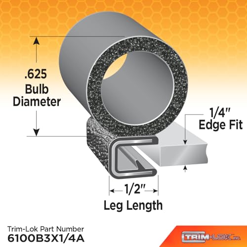 TRIM-LOK Trim Seal, Edge Trim with Side Bulb, Fits 0.625-Inch Bulb, 1/4-Inch Edge, 1/2-Inch Leg, 25-Foot Length, Black Pebble Finish, Flexible PVC Plastic Trim with EPDM Rubber Weather Stripping - style: 0.625" Bulb, 1/4" Edge, 1/2" Leg, 25 Feet