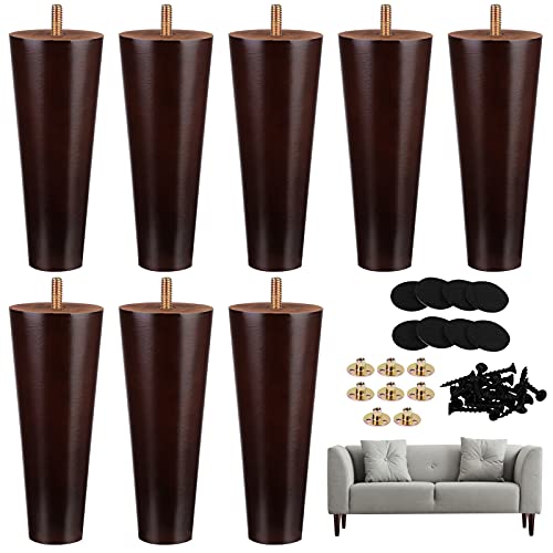 Ruisita 8 PCS 6'' Furniture Legs Wood Round Couch Legs Replacement, Brown - color: Brown, size: 6 Inches