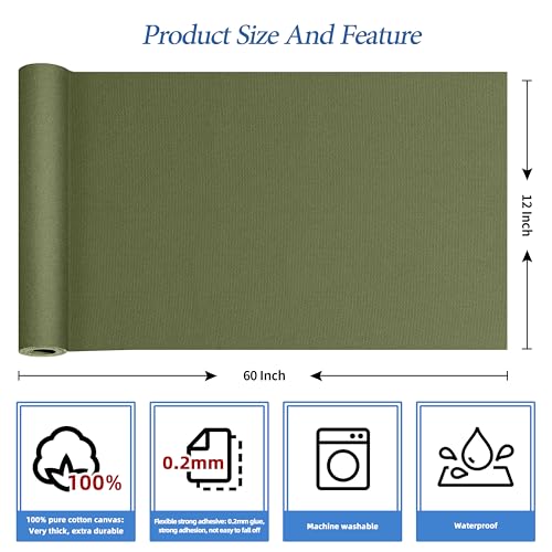 KING MOUNTAIN Canvas Iron on Patch,12"×60",Waterproof 100% Cotton Fabric Repair Patch,Used for Various Sofa,Tent,Clothes,Seats,Suitcases (Grass Green,Waterproof) - color: Grass Green, size: Canvas-12x60