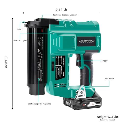DOTOOL 20V Cordless Brad Nailer Kit, 2 in 1 Electric Nail Gun with 1000pcs 18 GA Nails, Nail Gun Battery Powered for Home Improvement & Woodworking