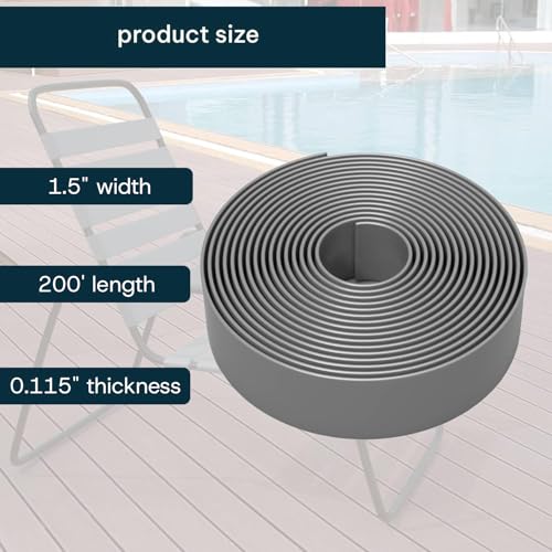KOMORAX 200ft Long 1.5" Wide Vinyl Chair Strapping. Repair & Replacement Matte Finish.for Patio Outdoor Lawn Garden Durable Attractive (Grey) - color: Grey
