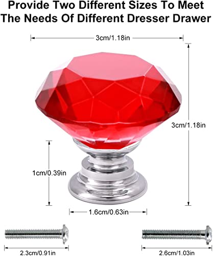 Akstore 6 Pcs Crystal Glass Cabinet Knobs 30mm Diamond Shape Drawer Kitchen Cabinets Dresser Cupboard Wardrobe Pulls Handles (Red, 30mm) - color: Red, size: 30 mm