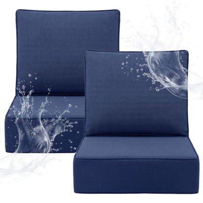 ZCUBED Luxury 6.2" Thick Outdoor Chair Cushions 2 Set - 22 x24 Inch 30D Sponge Filling Fade-Resistant Chair Cushion, Water Resistant & Removable Cover Patio Furniture Replacement Cushion,Blue - color: Blue, size: 22"x24" Extra Thick
