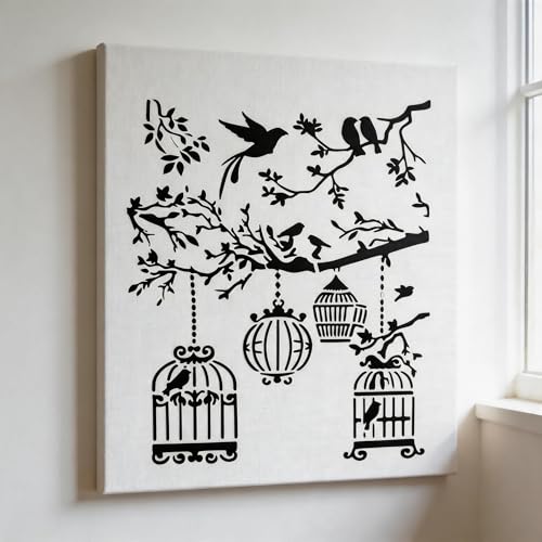 TIAMECH A4 Reusable Vintage Bird Cage Stencil for Painting - style: Bird Cage Tree Branch