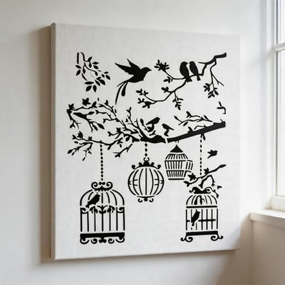 TIAMECH A4 Reusable Vintage Bird Cage Stencil for Painting - style: Bird Cage Tree Branch
