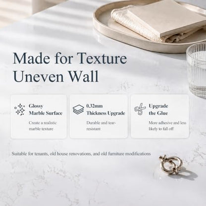 Peel and Stick Wallpaper White Marble Contact Paper for Dry Textured Wall - color: Gray/White, size: 15.7" x 200"