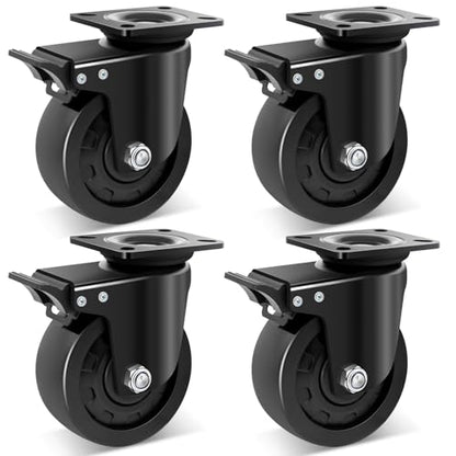 W B D WEIBIDA 5-inch Swivel Plate Caster Wheels Set of 4 Heavy Duty, Load Capacity 9900lbs, Extra Width Wheel & Steel Industrial Caster with Brake, Endurance &Quiet &Sturdy Nylon Wheels for Equipment - style: 5 inch(Metal)