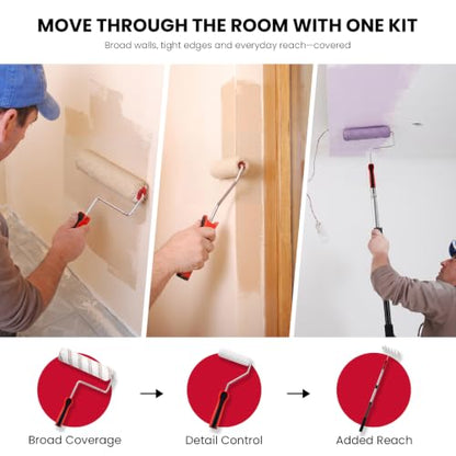 Mister Rui 22-Piece Paint Roller Kit with 3 Ft Extension Pole - size: 22 Pack 9 Inch Paint Roller Kit & Extension Pole