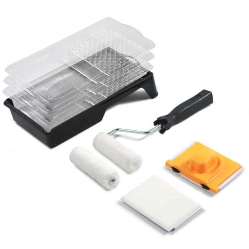 Voomey 4 Inch Paint Roller Kit - Microfiber Covers with Paint Edger Set - style: 9 pcs 4 Inch Paint Roller Edger Kit