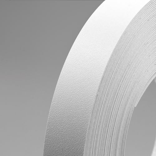 7/8" x 50' PVC White Roll Pre-Glued Edge Banding, Iron on Edge Band, Hot Melt Adhesive, Furniture Edge Tape, PVC Edging for Easy Furniture Restoration, Rough Surface, Based in USA - size: 7/8" x 50ft