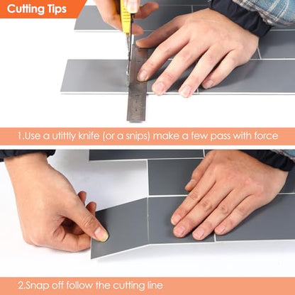 Effortless Elegance 10 Sheet Peel and Stick Backsplash, Self Sticky Adhensive Soft-Glossy Marble Tile, 12'' Gray Subway Tile for Kitchen Wall, Waterproof Stick on Backsplash for Bathroom - color: Gray