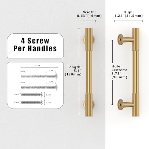 10 Pack Brushed Brass Cabinet Pulls 3.75 Inch(96mm) Kitchen Cabinet Handles Cabinet Hardware for Drawer Pulls - color: Brushed Brass, size: 3.75" Hole Center