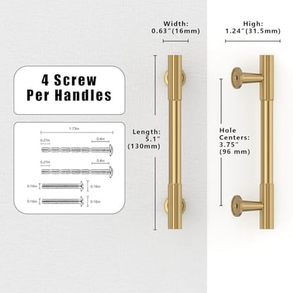 10 Pack Brushed Brass Cabinet Pulls 3.75 Inch(96mm) Kitchen Cabinet Handles Cabinet Hardware for Drawer Pulls - color: Brushed Brass, size: 3.75" Hole Center
