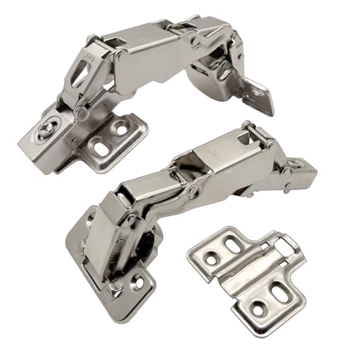 2 Pack 180 Degree Frameless Full Overlay Cabinet Doors Hinges,Clip ON Plate, Concealed Hydraulic Adjustable Mounting, Soft Closing Nickel-Plated Steel Buffer Dampers, 180 Degree Hinge - color: 180°-2pcs