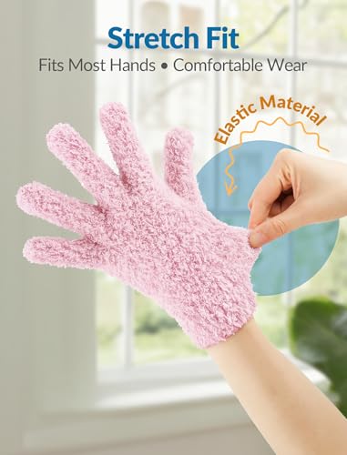 NiHome 4 Pairs Microfiber Cleaning Gloves, Dusting for Blinds, Reusable