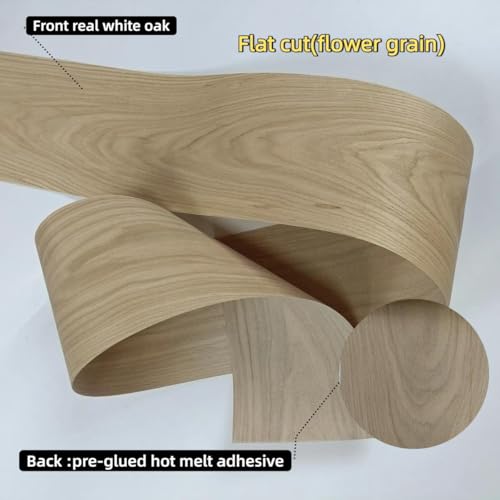White Oak Wood Veneer Sheet,Flat Cut,8.5''x 98'',Iron On Stick Veneer Roll Without Paper,Pre-glued Hot Melt Self Adhesive Tape for Cabinet Furniture Plywood Door Speaker Renovation - color: White Oak