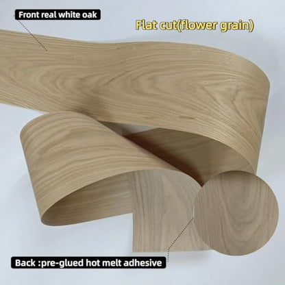 White Oak Wood Veneer Sheet,Flat Cut,8.5''x 98'',Iron On Stick Veneer Roll Without Paper,Pre-glued Hot Melt Self Adhesive Tape for Cabinet Furniture Plywood Door Speaker Renovation - color: White Oak