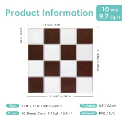 Commomy Matte 3D Peel and Stick Tile,10 Pcs 11.8"x11.8" Red & White - color: Red and White