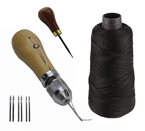 JC Performance Leather Sewing Awl Quick Stitch Repair Tool Set Heavy Duty Thread (with Awl, Black) - color: Black, size: With Stab Tool