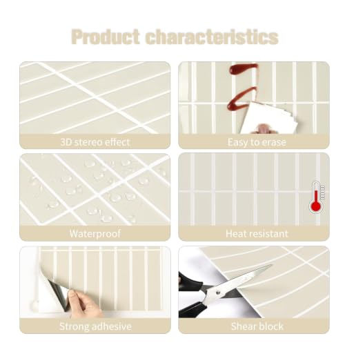 Alwayspon 11.4x9inchx10Pcs 3D Beige Peel and Stick Wall Tile Stickers - color: Beige 2