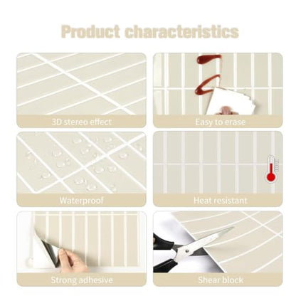 Alwayspon 11.4x9inchx10Pcs 3D Beige Peel and Stick Wall Tile Stickers - color: Beige 2