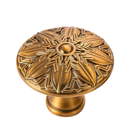 10Pcs Round Cabinet Knobs 1.4 Inch Antique Gold Knobs for Kitchen Drawers - color: Antique Brass, size: Dia 1.4 inch