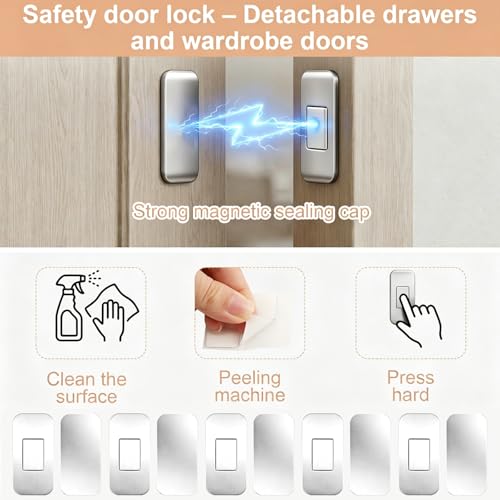 12 Pack Magnetic Cabinet Door Catch, Ultra Thin Adhesive Stainless Steel Drawer Magnets with Double Sided Tape, No Drill Easy Install for Kitchen, Closet & RV Doors Closure(White)