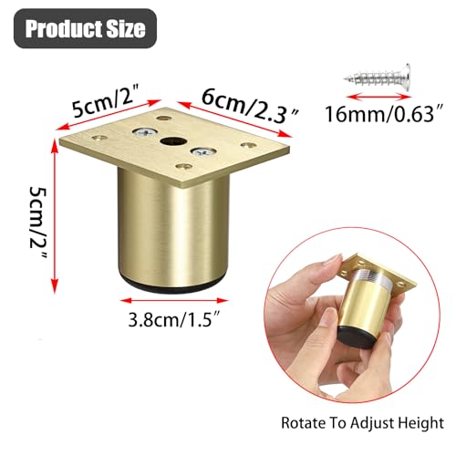 BSTKEY 4Pcs 2 Inch Aluminum Alloy Furniture Cabinet Legs - Adjustable Replacement Legs for Furniture Cabinet Foot Legs Sofa Bed Desk Table Feet Support, Gold - size: 2 Inch
