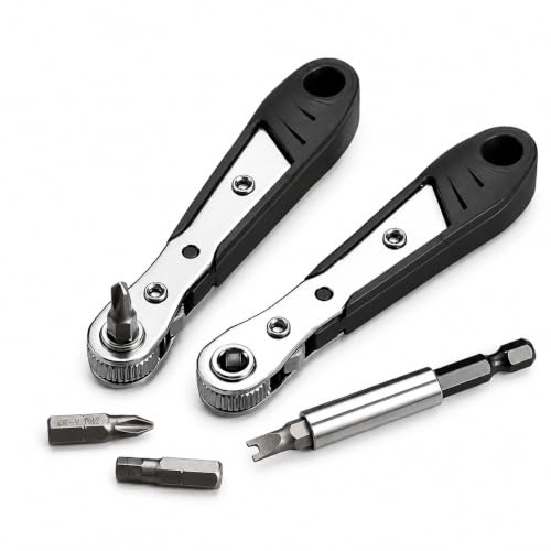 Black Right Angle Ratchet Screwdriver, Steel Tool for Tight Spaces