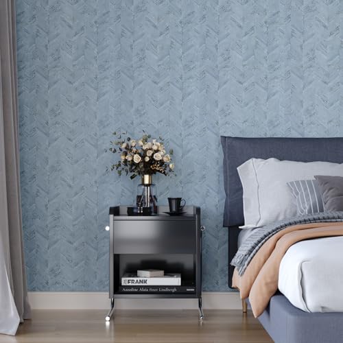 VaryPaper 32"x354" Light Blue Herringbone Peel and Stick Wallpaper Grasscloth Wallpaper for Bedroom Bathroom Waterproof Removable Self Adhesive Vinyl Faux Grass Cloth Contact Paper for Cabinets Desk - size: 32" x 354"