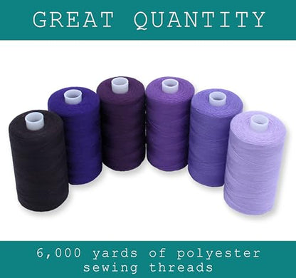 BlesSew Sewing Thread in Purple Color Tones – 6 Spools of Polyester Thread for Sewing Machine for Beginners, Hand Stitching & Quilting - 1000 yds per Spool - color: Purple