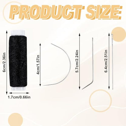 Hair Extension Tools - 12 Pcs Set with Curved Needle, Black Weaving Thread for Making Wig & Sewing Hair Weave Extension
