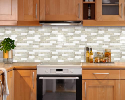 Beige Peel and Stick Backsplash 3D Self Adhesive Wall Tile 10 Sheet - color: Beige White