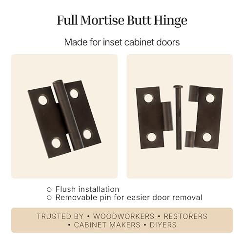 Antique Brass Butt Hinges with Removable Pin - 1-1/2" x 1-1/2" - Pack of 2 - Cabinet Door Hinges - UA-266-HAB (1) - color: Antique Brass