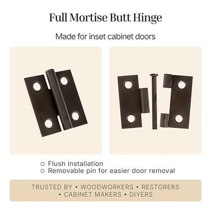 Antique Brass Butt Hinges with Removable Pin - 1-1/2" x 1-1/2" - Pack of 2 - Cabinet Door Hinges - UA-266-HAB (1) - color: Antique Brass
