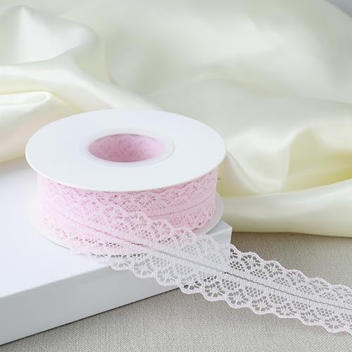 25 Yards Lace Trim Ribbon, 1.2 Inch Wide Vintage Lace Ribbons - color: Light Pink