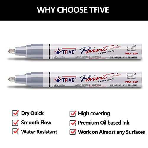 TFIVE Silver Permanent Markers Paint Pens, 2 Pack Oil Based Paint Markers - color: Silver