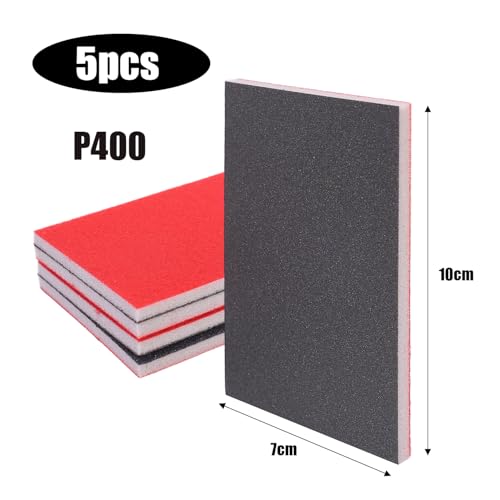 5Pcs/Set Sanding Sponge Set, 120-3000 Grit Soft Foam Hand Sander Block, Hook & Loop Wet Dry Sanding Sponges for Metal Wooden Furniture Drywall Sheetrock and Model Polishing (P400, 10x7cm) - color: P400